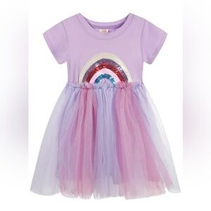 Toddler Girl Purple Rainbow Tulle Dress Short Sleeve Party Dress Sequins Size 4T